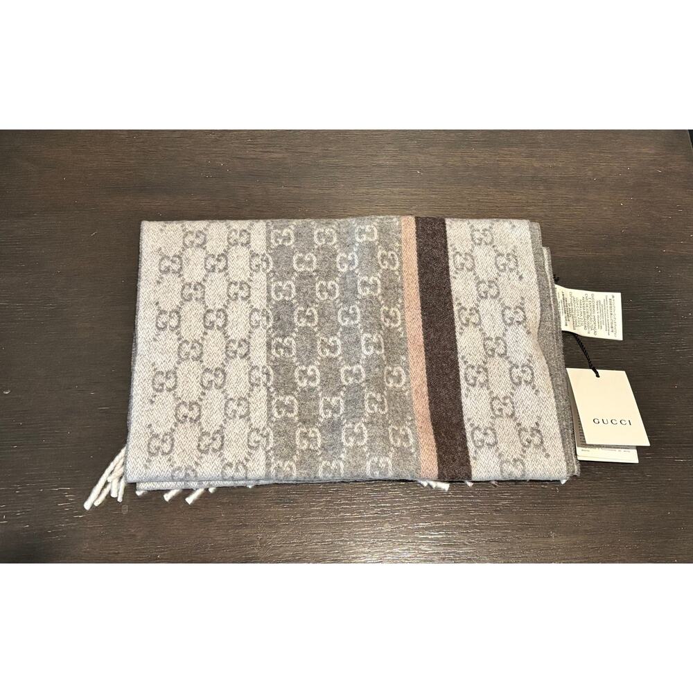 Gucci Limited Men/Women Soft Scarf Grey Brown Beige